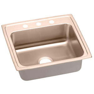 Alternate Image for Elkay 22" Drop In/Topmount CuVerro Antimicrobial Copper Kitchen Sink, Lustrous Satin, 1 Faucet Hole, LR22191-CU