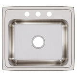 Elkay Lustertone Classic 22" Drop In/Topmount Stainless Steel Kitchen Sink, 3 Faucet Holes, LRQ22193