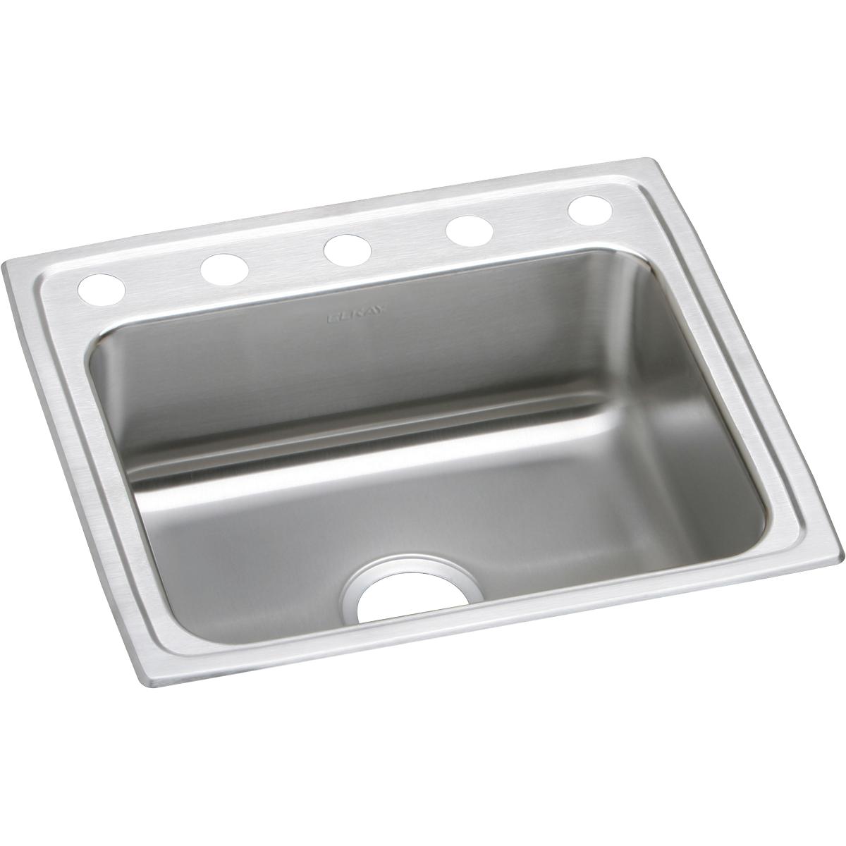 Elkay Lustertone Classic 22" Drop In/Topmount Stainless Steel Kitchen Sink, Lustrous Satin, 5 Faucet Holes, LR22195