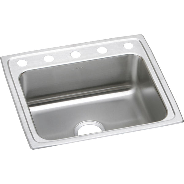 Elkay Lustertone Classic 22" Drop In/Topmount Stainless Steel Kitchen Sink, Lustrous Satin, 5 Faucet Holes, LR22195