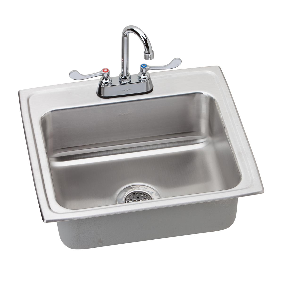 Elkay Lustertone Classic 22" Drop In/Topmount Stainless Steel Kitchen Sink Kit with Faucet, Lustrous Satin, 2 Faucet Holes, LR2219C