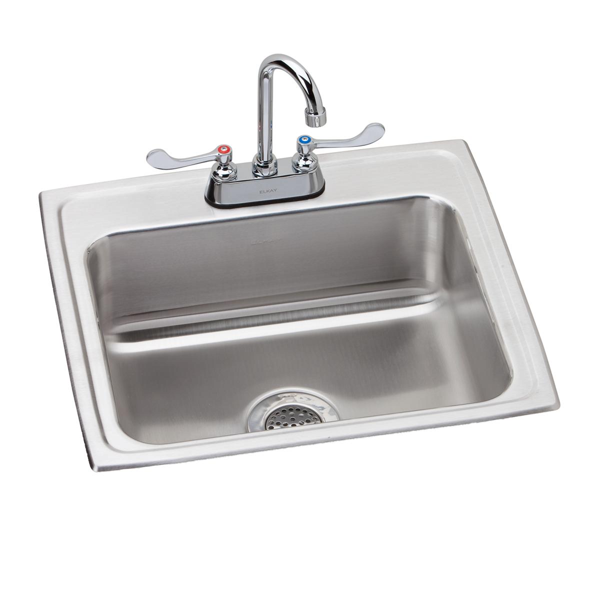 Elkay Lustertone Classic 22" Drop In/Topmount Stainless Steel Kitchen Sink Kit with Faucet, Lustrous Satin, 2 Faucet Holes, LR2219SC