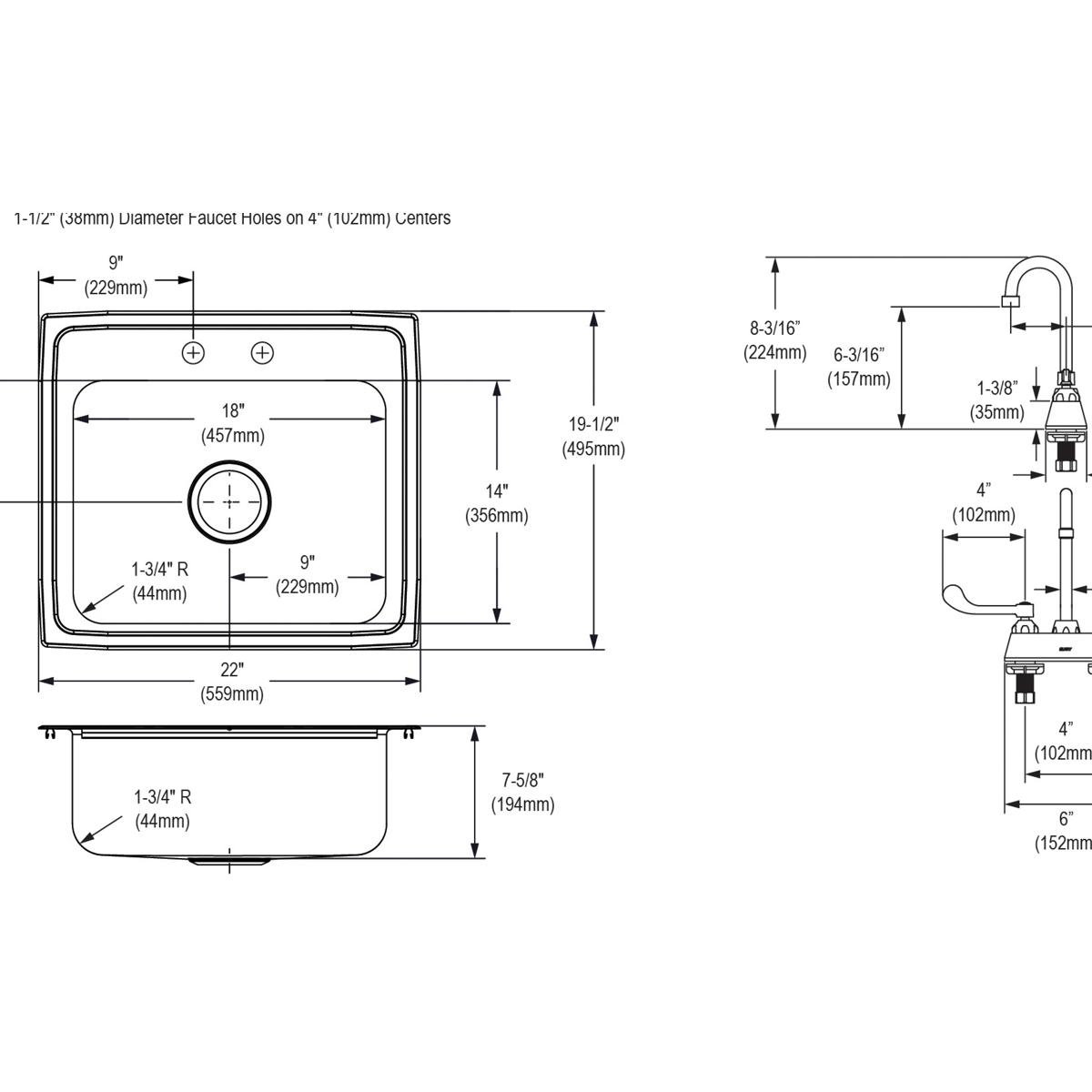 Elkay Lustertone Classic 22" Drop In/Topmount Stainless Steel Kitchen Sink Kit with Faucet, Lustrous Satin, 2 Faucet Holes, LR2219SC