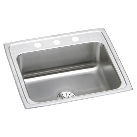Elkay Lustertone Classic 22" Drop In/Topmount Stainless Steel Kitchen Sink, Lustrous Satin, 3 Faucet Holes, Perfect Drain, LR2219PD3