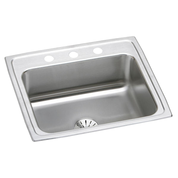 Elkay Lustertone Classic 22" Drop In/Topmount Stainless Steel Kitchen Sink, Lustrous Satin, MR2 Faucet Holes, Perfect Drain, LR2219PDMR2