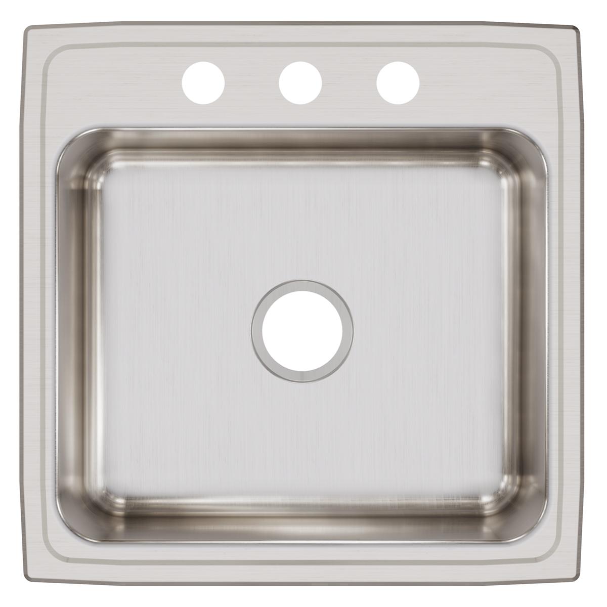 Elkay Lustertone Classic 22" Drop In/Topmount Stainless Steel Kitchen Sink, 3 Faucet Holes, LRQ22223