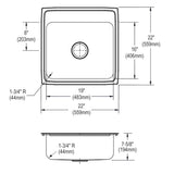 Elkay Lustertone Classic 22" Drop In/Topmount Stainless Steel Kitchen Sink, 3 Faucet Holes, LRQ22223