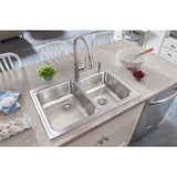 Elkay Lustertone Classic 33" Drop In/Topmount Stainless Steel Kitchen Sink, 60/40 Double Bowl, Lustrous Satin, 1 Faucet Hole, LR2501