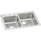 Elkay Lustertone Classic 33" Drop In/Topmount Stainless Steel Kitchen Sink, Double Bowl, Lustrous Satin, 3 Faucet Holes, LR250L3