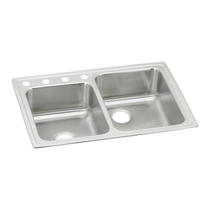 Alternate Image for Elkay Lustertone Classic 33" Drop In/Topmount Stainless Steel Kitchen Sink, Double Bowl, Lustrous Satin, 4 Faucet Holes, LR250L4