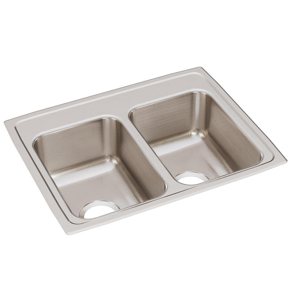 Elkay Lustertone Classic 25" Drop In/Topmount Stainless Steel Kitchen Sink, 50/50 Double Bowl, Lustrous Satin, No Faucet Hole, LR25190