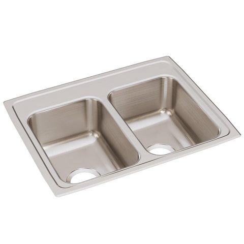 Elkay Lustertone Classic 25" Drop In/Topmount Stainless Steel Kitchen Sink, 50/50 Double Bowl, Lustrous Satin, No Faucet Hole, LR25190
