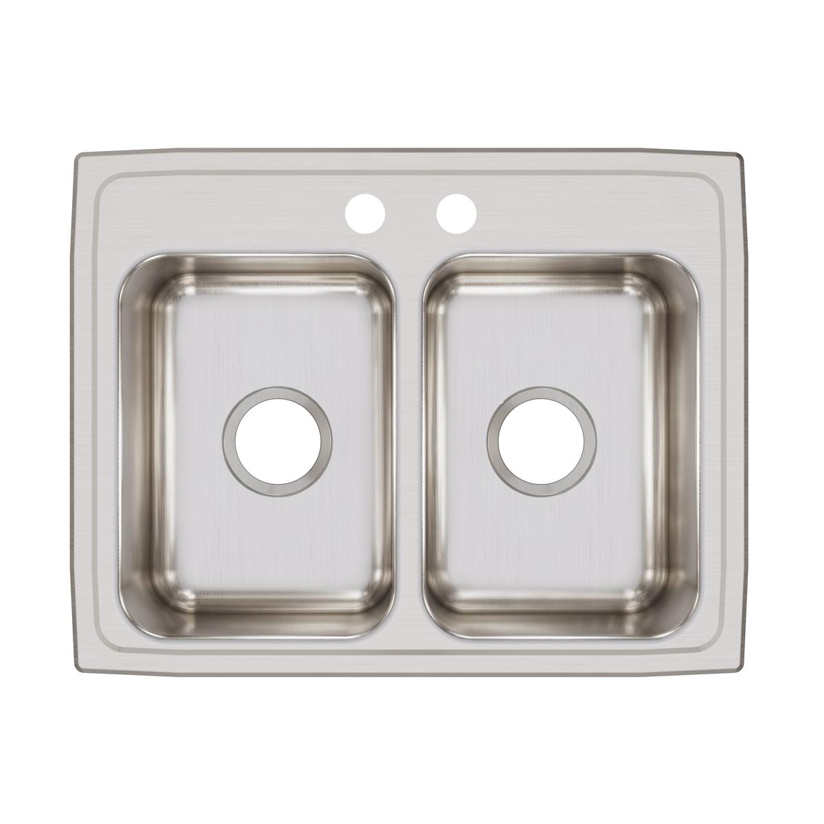 Elkay Lustertone Classic 25" Drop In/Topmount Stainless Steel Kitchen Sink, 50/50 Double Bowl, 2 Faucet Holes, LRQ25192