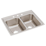 Elkay Lustertone Classic 25" Drop In/Topmount Stainless Steel Kitchen Sink, 50/50 Double Bowl, 3 Faucet Holes, LRQ25193