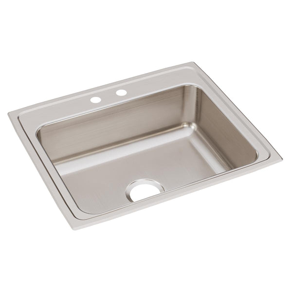 Elkay Lustertone Classic 25" Drop In/Topmount Stainless Steel Kitchen Sink, 2 Faucet Holes, LRQ25212