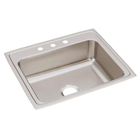 Elkay Lustertone Classic 25" Drop In/Topmount Stainless Steel Kitchen Sink, 3 Faucet Holes, LRQ25213