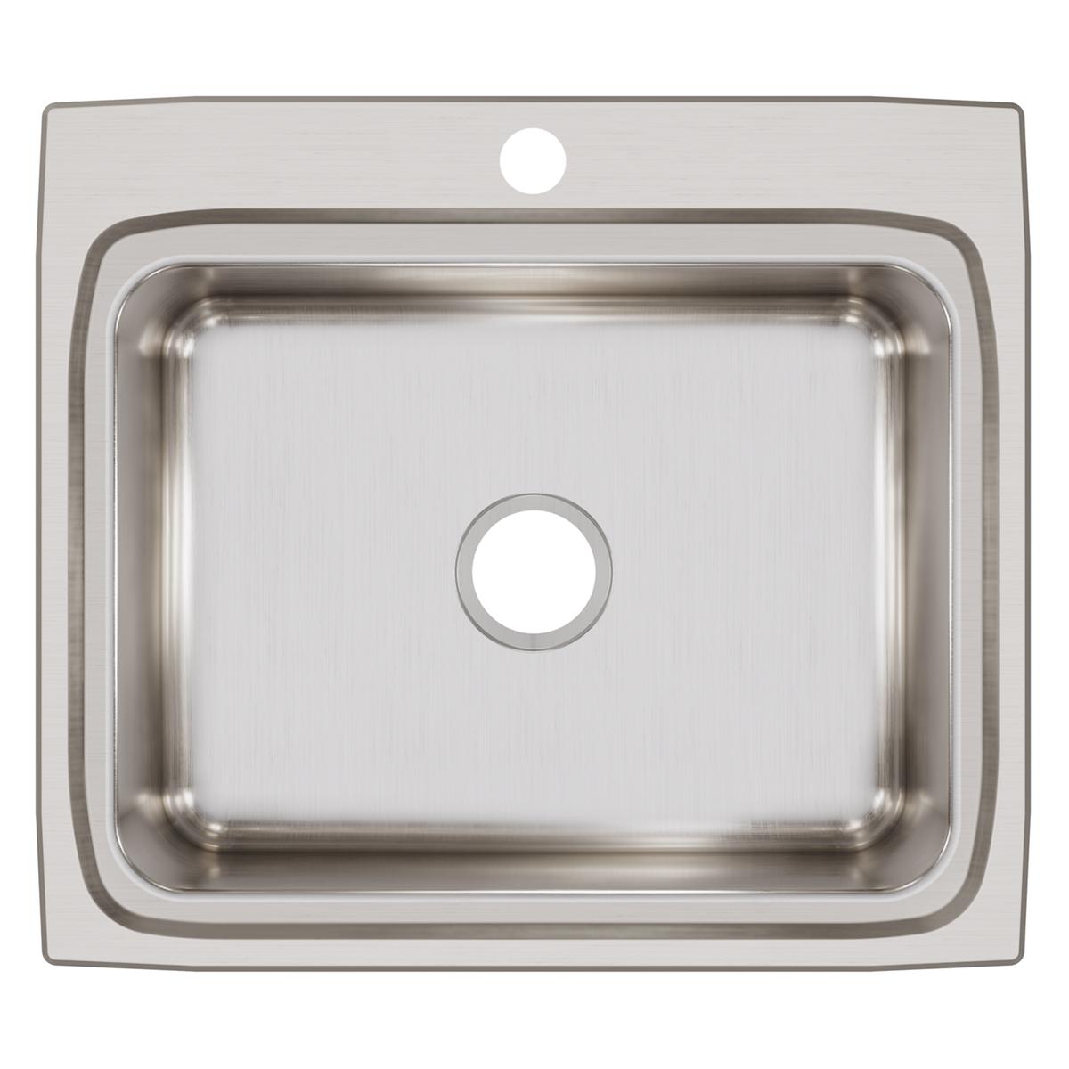 Elkay Lustertone Classic 25" Drop In/Topmount Stainless Steel Kitchen Sink, 1 Faucet Hole, LRQ25221