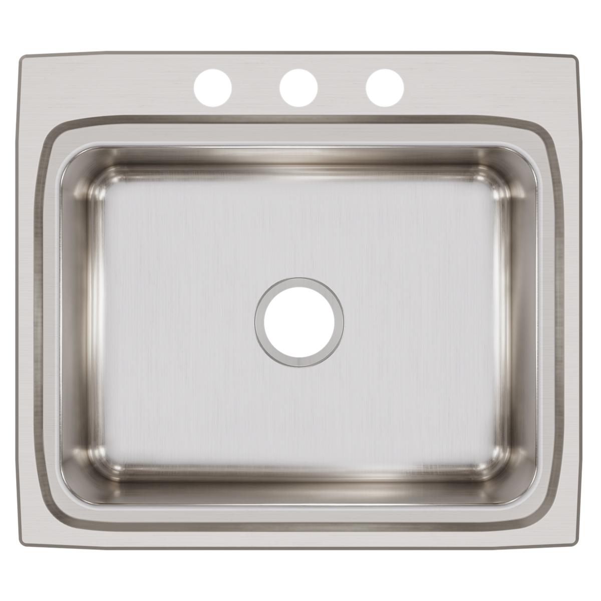 Elkay Lustertone Classic 25" Drop In/Topmount Stainless Steel Kitchen Sink, 3 Faucet Holes, LRQ25223
