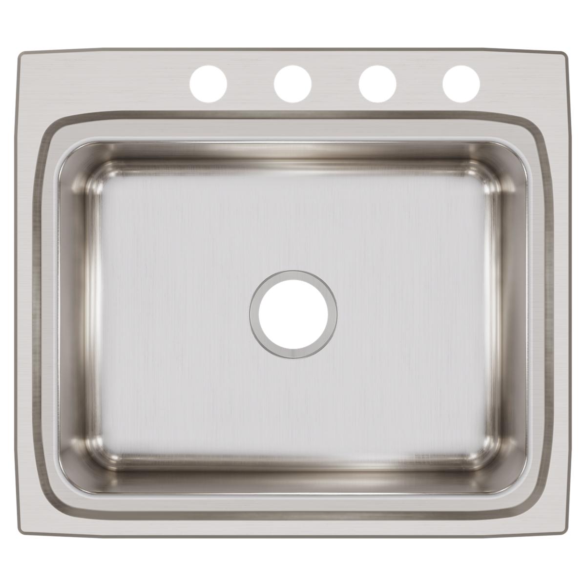 Elkay Lustertone Classic 25" Drop In/Topmount Stainless Steel Kitchen Sink, 4 Faucet Holes, LRQ25224