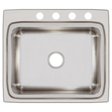 Elkay Lustertone Classic 25" Drop In/Topmount Stainless Steel Kitchen Sink, 4 Faucet Holes, LRQ25224