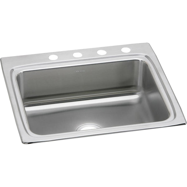 Elkay Lustertone Classic 25" Drop In/Topmount Stainless Steel Kitchen Sink, 4 Faucet Holes, LRQ25224