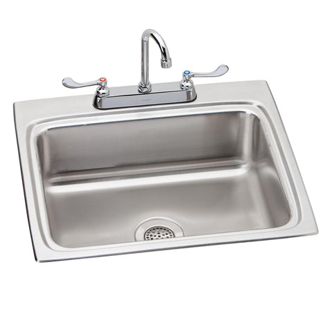 Elkay Lustertone Classic 25" Drop In/Topmount Stainless Steel Kitchen Sink Kit with Faucet, Lustrous Satin, 3 Faucet Holes, LR2522C