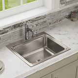 Elkay Lustertone Classic 25" Drop In/Topmount Stainless Steel Kitchen Sink, Lustrous Satin, MR2 Faucet Holes, LR2522MR2