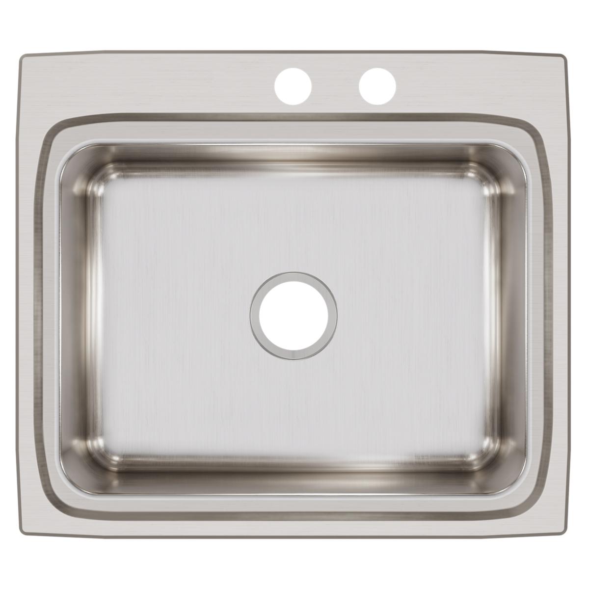 Elkay Lustertone Classic 25" Drop In/Topmount Stainless Steel Kitchen Sink, Lustrous Satin, MR2 Faucet Holes, LR2522MR2