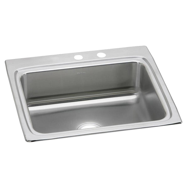 Elkay Lustertone Classic 25" Drop In/Topmount Stainless Steel Kitchen Sink, Lustrous Satin, MR2 Faucet Holes, LR2522MR2