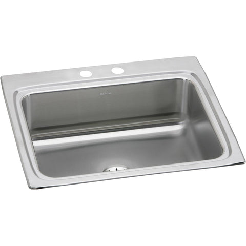 Elkay Lustertone Classic 25" Drop In/Topmount Stainless Steel Kitchen Sink, Lustrous Satin, 2 Faucet Holes, Perfect Drain, LR2522PD2