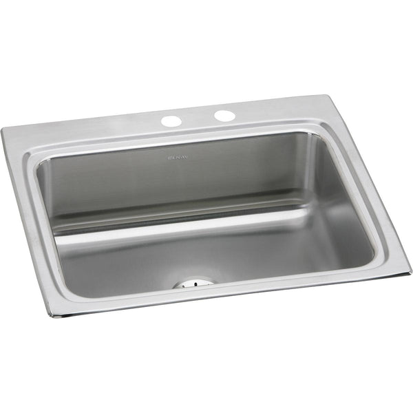 Elkay Lustertone Classic 25" Drop In/Topmount Stainless Steel Kitchen Sink, Lustrous Satin, MR2 Faucet Holes, Perfect Drain, LR2522PDMR2