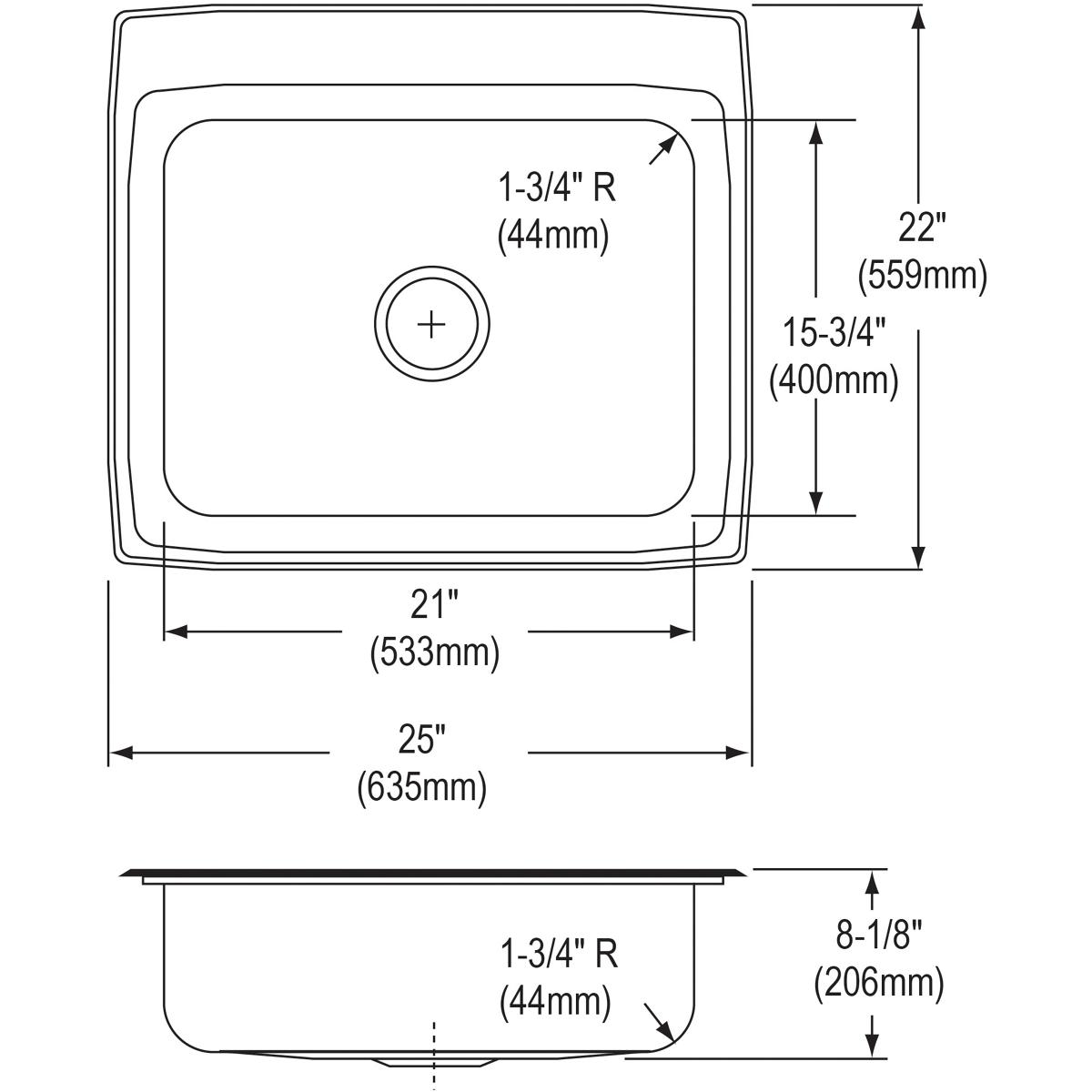 Elkay Lustertone Classic 25" Drop In/Topmount Stainless Steel Kitchen Sink, 4 Faucet Holes, LRQ25224