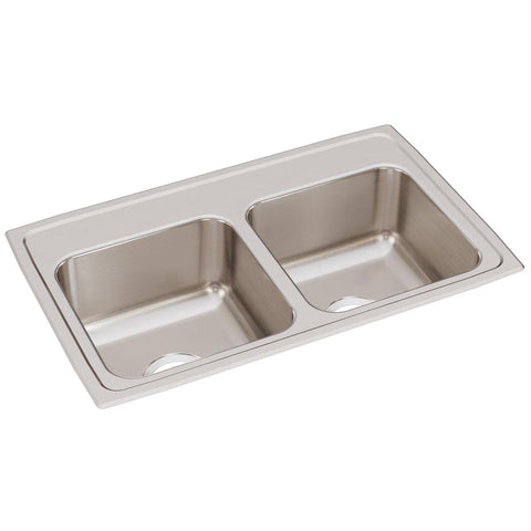 Elkay Lustertone Classic 29" Drop In/Topmount Stainless Steel Kitchen Sink, 50/50 Double Bowl, Lustrous Satin, No Faucet Hole, LR29180