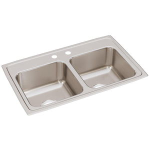 Alternate Image for Elkay Lustertone Classic 29" Drop In/Topmount Stainless Steel Kitchen Sink, 50/50 Double Bowl, Lustrous Satin, 2 Faucet Holes, LR29182