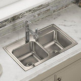 Elkay Lustertone Classic 29" Drop In/Topmount Stainless Steel Kitchen Sink, 50/50 Double Bowl, Lustrous Satin, 4 Faucet Holes, LR29184