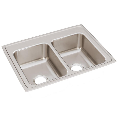 Elkay Lustertone Classic 29" Drop In/Topmount Stainless Steel Kitchen Sink, 50/50 Double Bowl, Lustrous Satin, No Faucet Hole, LR29220