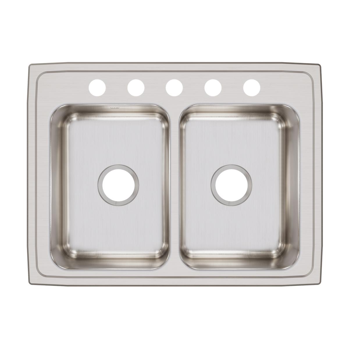 Elkay Lustertone Classic 29" Drop In/Topmount Stainless Steel Kitchen Sink, 50/50 Double Bowl, Lustrous Satin, 5 Faucet Holes, LR29225