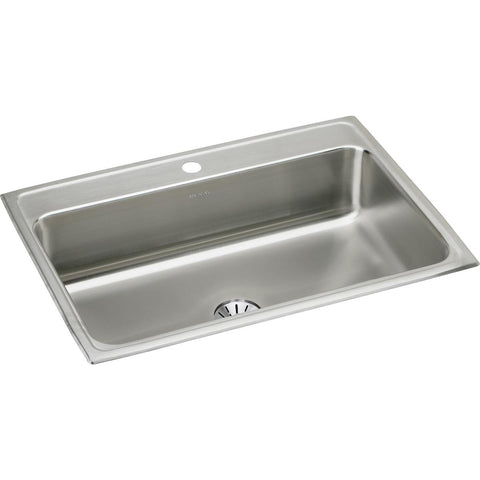 Elkay Lustertone Classic 31" Drop In/Topmount Stainless Steel Kitchen Sink, Lustrous Satin, 1 Faucet Hole, Perfect Drain, LR3122PD1