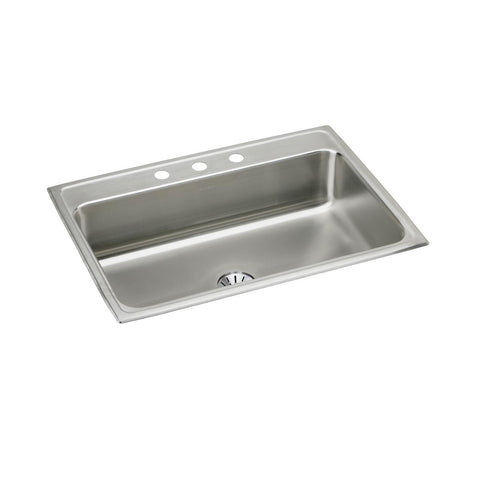 Elkay Lustertone Classic 31" Drop In/Topmount Stainless Steel Kitchen Sink, Lustrous Satin, 3 Faucet Holes, Perfect Drain, LR3122PD3
