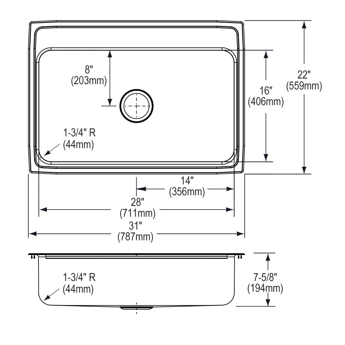 Elkay Lustertone Classic 31" Drop In/Topmount Stainless Steel Kitchen Sink, 1 Faucet Hole, LRQ31221
