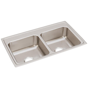 Alternate Image for Elkay Lustertone Classic 33" Drop In/Topmount Stainless Steel Kitchen Sink, 50/50 Double Bowl, Lustrous Satin, No Faucet Hole, LR33190