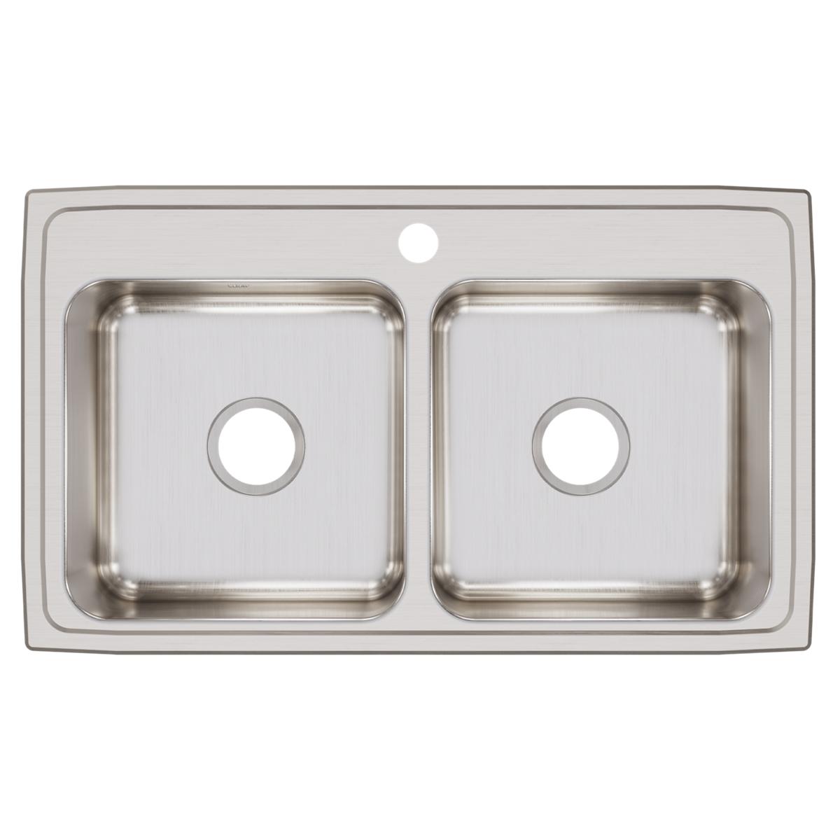 Elkay Lustertone Classic 33" Drop In/Topmount Stainless Steel Kitchen Sink, 50/50 Double Bowl, Lustrous Satin, 1 Faucet Hole, LR33191