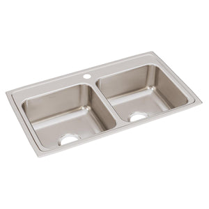 Alternate Image for Elkay Lustertone Classic 33" Drop In/Topmount Stainless Steel Kitchen Sink, 50/50 Double Bowl, Lustrous Satin, 1 Faucet Hole, LR33191