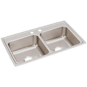 Alternate Image for Elkay Lustertone Classic 33" Drop In/Topmount Stainless Steel Kitchen Sink, 50/50 Double Bowl, Lustrous Satin, 2 Faucet Holes, LR33192