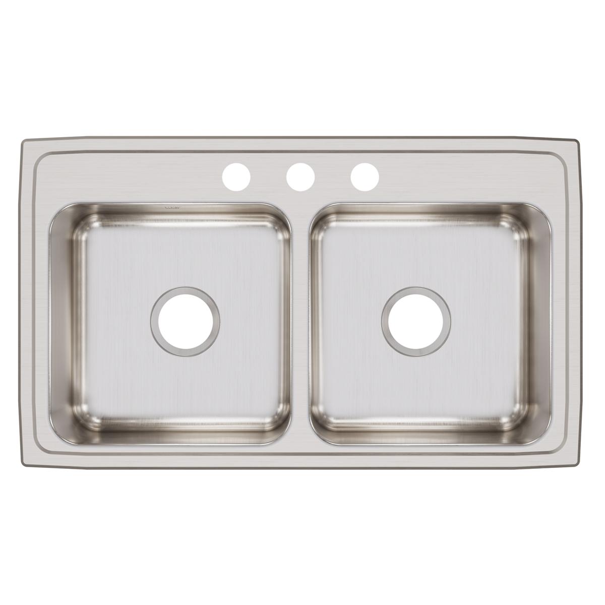 Elkay Lustertone Classic 33" Drop In/Topmount Stainless Steel Kitchen Sink, 50/50 Double Bowl, 3 Faucet Holes, LRQ33193