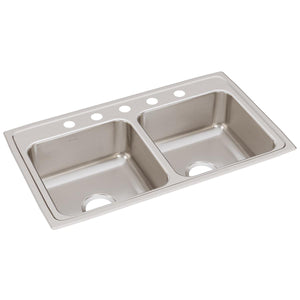 Alternate Image for Elkay Lustertone Classic 33" Drop In/Topmount Stainless Steel Kitchen Sink, 50/50 Double Bowl, Lustrous Satin, 5 Faucet Holes, LR33195
