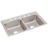 Elkay Lustertone Classic 33" Drop In/Topmount Stainless Steel Kitchen Sink, 50/50 Double Bowl, Lustrous Satin, 5 Faucet Holes, LR33195