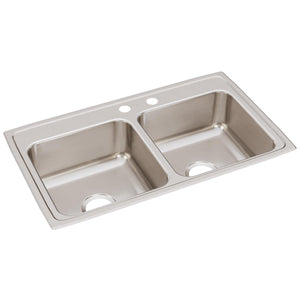 Alternate Image for Elkay Lustertone Classic 33" Drop In/Topmount Stainless Steel Kitchen Sink, 50/50 Double Bowl, Lustrous Satin, MR2 Faucet Holes, LR3319MR2