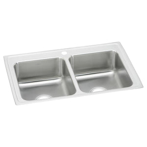 Alternate Image for Elkay Lustertone Classic 33" Drop In/Topmount Stainless Steel Kitchen Sink, 50/50 Double Bowl, Lustrous Satin, 1 Faucet Hole, LR33211