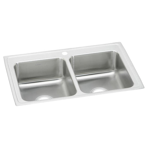 Elkay Lustertone Classic 33" Drop In/Topmount Stainless Steel Kitchen Sink, 50/50 Double Bowl, 1 Faucet Hole, LRQ33211
